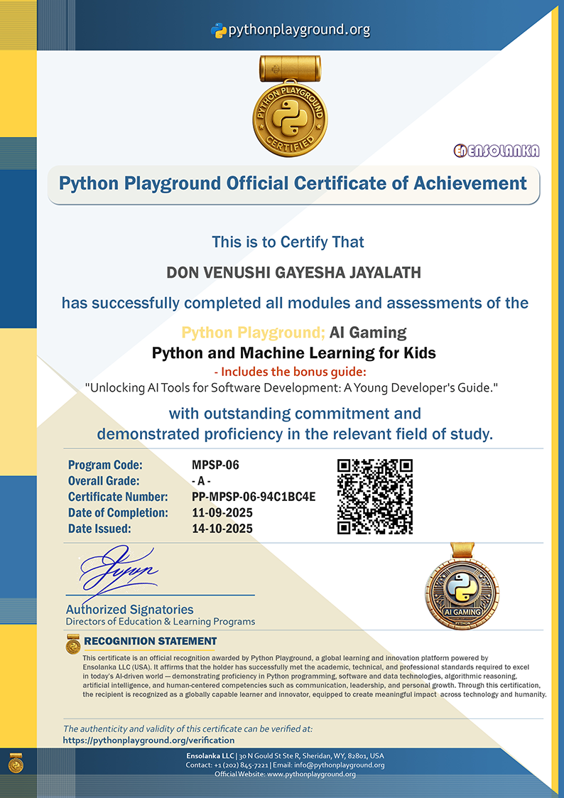 Sample Certificate — AI Gaming