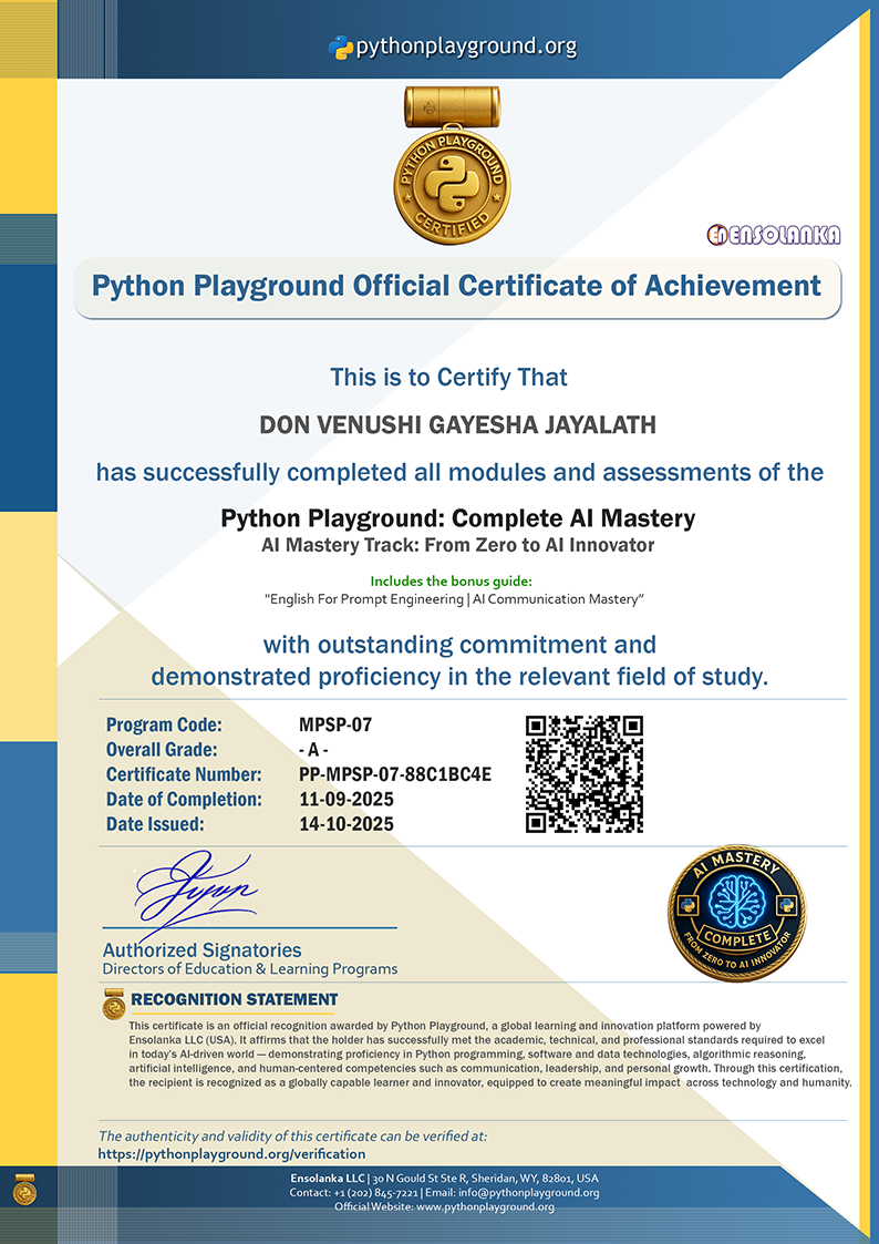 Sample Certificate — Complete AI Mastery